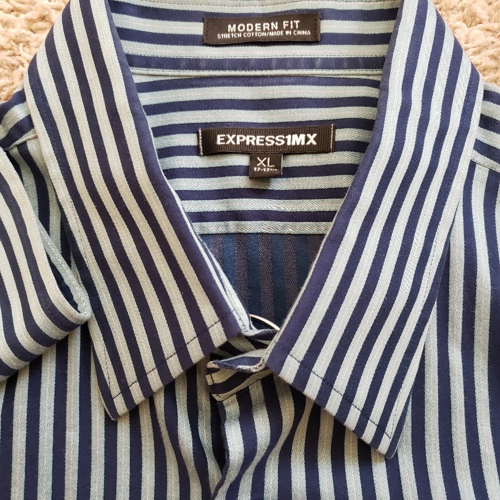 Express 1MX Modern Fit Men's Long Sleeve Button Up Shirt - Picture 2 of 7
